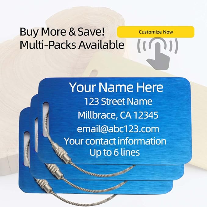 Sturdy Personalized Luggage Tags for Suitcases,Cruise Essentials Travel Tags for Luggage,Travel Bag Labels,Heavy-Duty Stainless Steel Blue Rectangular Horizontal Suitcases Tags no icon