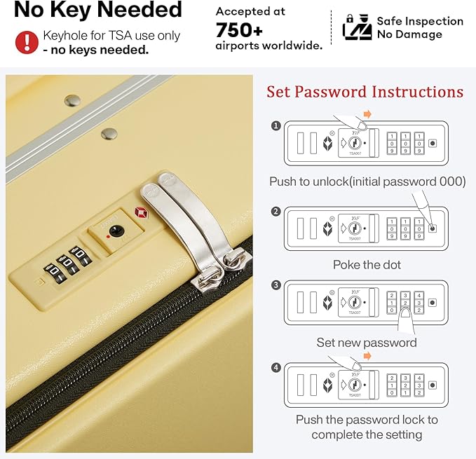 mixi 20 Inch Carry On Luggage 22x14x9 Airline Approved PC Hard Shell Suitcase Top Opening Aluminum Frame Travel Suitcases with Wheels, Lark Yellow