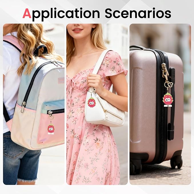 MC Fashion PU Leather Keychain Holder Case Compatible with AirTag, Cute Cartoon Sandwich GPS Tracker Case Charm Key Ring