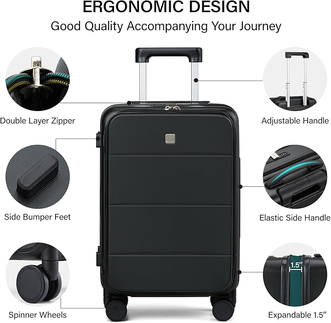 MILADA 24 Inch Expandable Top Opening Luggage with Spinner Wheels Medium Checked Suitcase with Wheels Hard Shell Trunk Suitcase TSA Approved Luggage for travel, Black