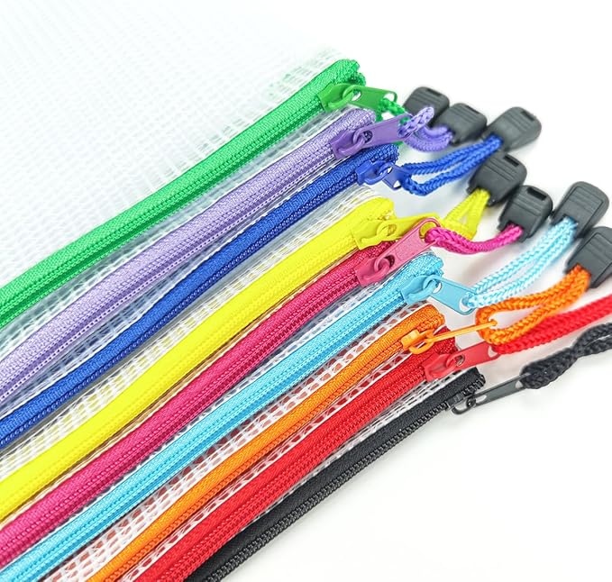 BOPART 24pcs Mesh Zipper Pouch Puzzle Bags 13.4x9.4 Inches A4 Plastic Zip File Bag with Label Pocket for School Office Supplies, Board Game Storage Bags for Organizing