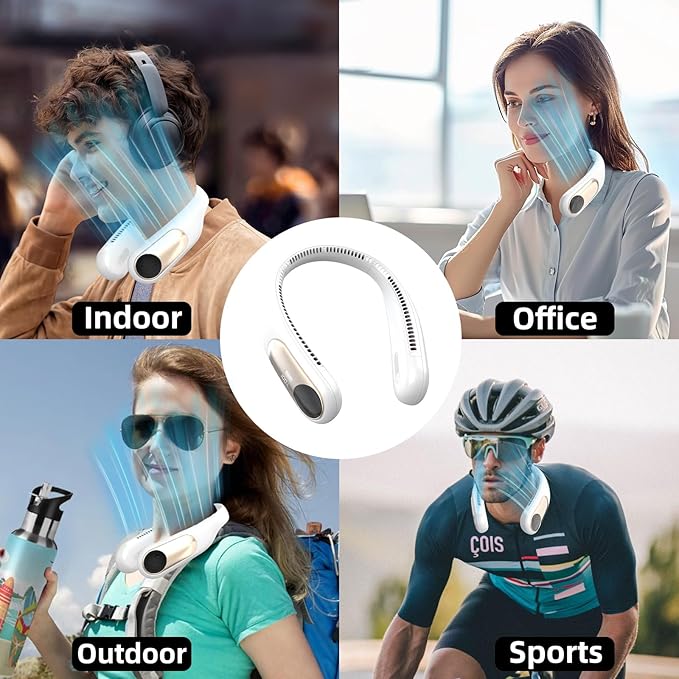 Portable Neck Fan,Personal Wearable Bladeless Fan,LED Display,4-Speeds,6000mAh USB Rechargeable,360° Strong Cooling Wind,Hands Free,White Elephant Gift,Christmas Gifts for Men Women Dad Mom (White)