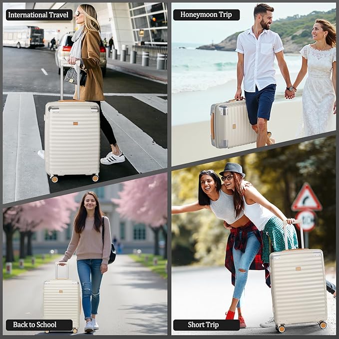 Joyway Carry On Luggage, 20 IN Suitcase Hardside Checked with TSA Lock (Cream, 20'')