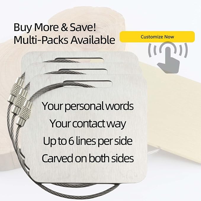 Sturdy Personalized Luggage Tags for Suitcases,Cruise Essentials Travel Tags for Luggage,Travel Bag Labels,Travel Essentials Heavy-Duty Stainless Steel Silver Square Suitcases Tags no icon
