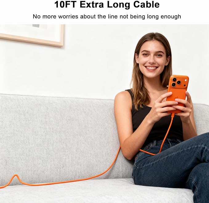 iPhone 17 Pro Max Charger Fast Charging, 40W USB C iPhone 17 Fast Charger Block with 10 FT Long Type C to C Charging Cable Cord for iPhone 17/17 Pro Max/17 Pro/Air/16/16 Pro Max/15/15 Pro Max, Orange