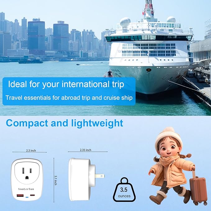 Type A Plug Adapter, VooLerTun Canada Japanese Travel Adapter with 30W Fast Charge Dual Ports (1 USB C) Compatible Cell Phone Camera, 1 American Outlet Adapter, US Converter for Japan Travel