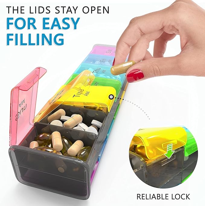 Extra Large Pill Organizer- XXL Pill Box 7 Day - Weekly Pill Organizer with AM PM Large Compartments Big Pill Case for Supplements Jumbo Pill Holder for Vitamins Huge Medicine Organizer 2 Times a Day