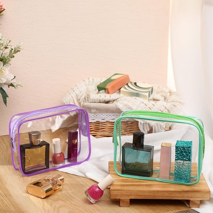 Cunno 60 Pcs Clear Toiletry Bag TSA Approved Cosmetic Bag Bulk Makeup Bag Travel Carry Airport Airline Compliant Bag for Women Men Summer Vacation Salon Mother Gift(Multicolor)