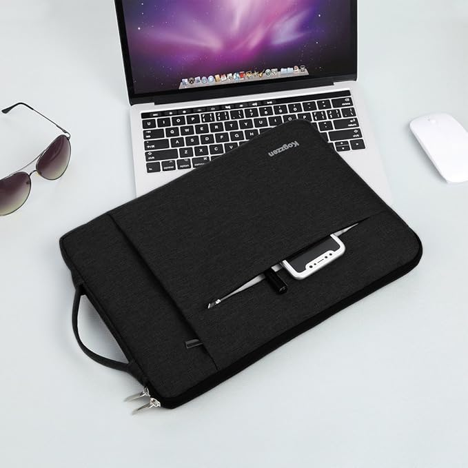 13-14 Inch Laptop Sleeve with Handle Compatible with MacBook Air 13.3/ MacBook Pro 14 13/ Dell XPS 13/ Surface Laptop 13.5/ iPad Pro 12.9, Waterproof Shockproof Case Bag - Black
