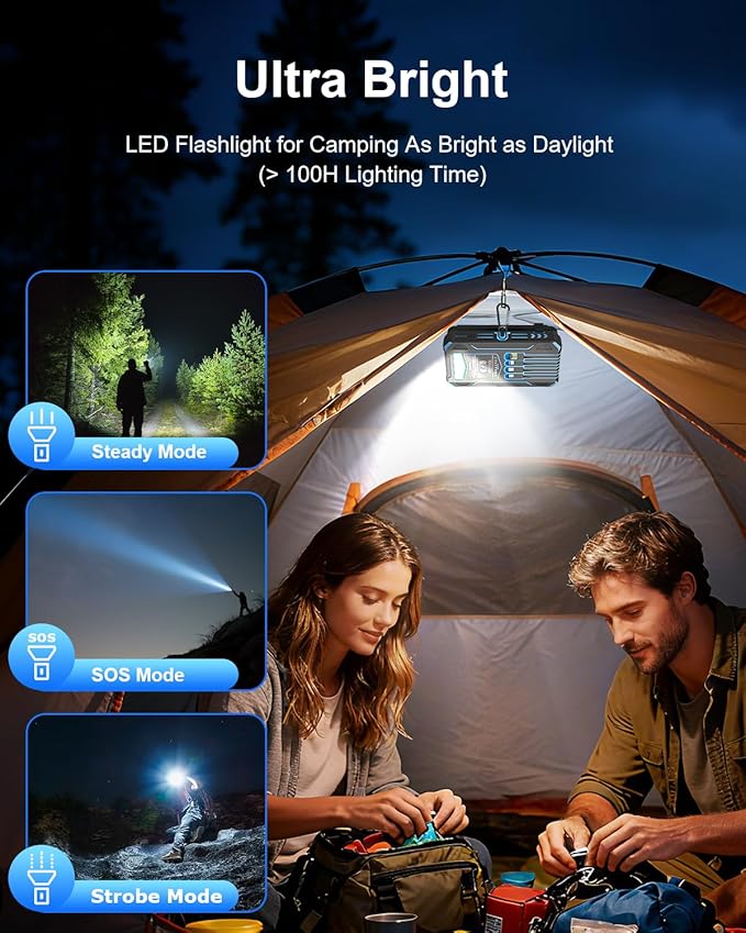 Solar Charger Power Bank 49800mAh With Built-in Cables, 12W QC3.0 Fast Charging, Wireless Portable Phone Charger for iPhone Samsung, Battery Pack With 4 Solar Panel , USB-C, Flashlight for Outdoor