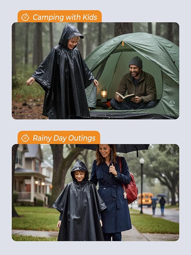 SaphiRose Hooded Rain Poncho Waterproof Raincoat Jacket for Men Women Adults
