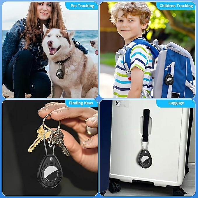 HATALKIN Compatible with AirTag Holder Air Tag Keychain Case with Screen Protector, IP68 Waterproof Air Tags Key Chain for Apple Tag GPS Tracker, Air Tags-4 Pack Holder for Luggage Key,Backpack
