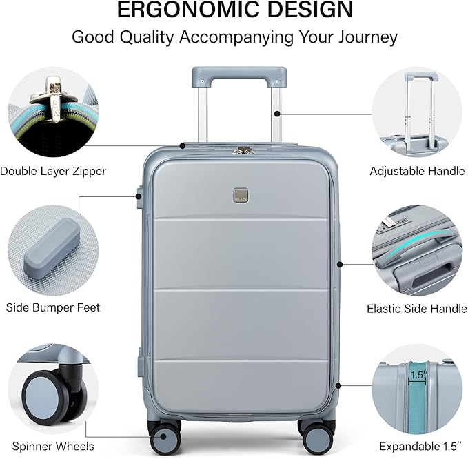 MILADA 20 Inch Expandable Top Opening Carry On Luggage 22x14x9 Airline Approved, Lightweight Hard Shell Suitcases with Wheels, TSA Approved & Trunk Style Luggage for Travel, Grey