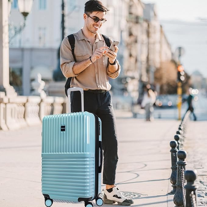 World Traveler Dejuno Tonal 28-Inch Polycarbonate Lightweight Hardside Expandable Spinner Luggage Suitcase with TSA Lock - Glacier