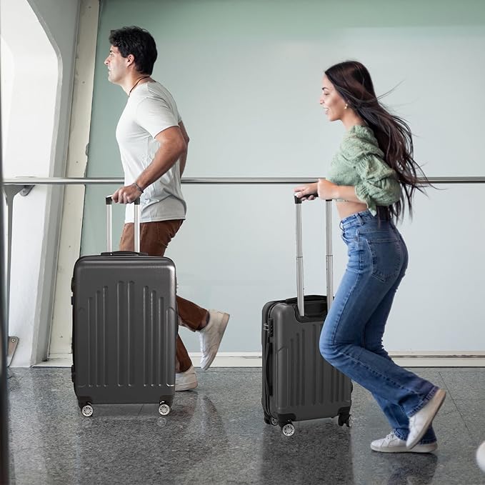 Karl home Luggage Sets 3 Piece, ABS Hardside Suitcase Set with Double Spinner Wheels & TSA Lock for Travel Business, 3-Piece Set (20/24/28), Dark Gray