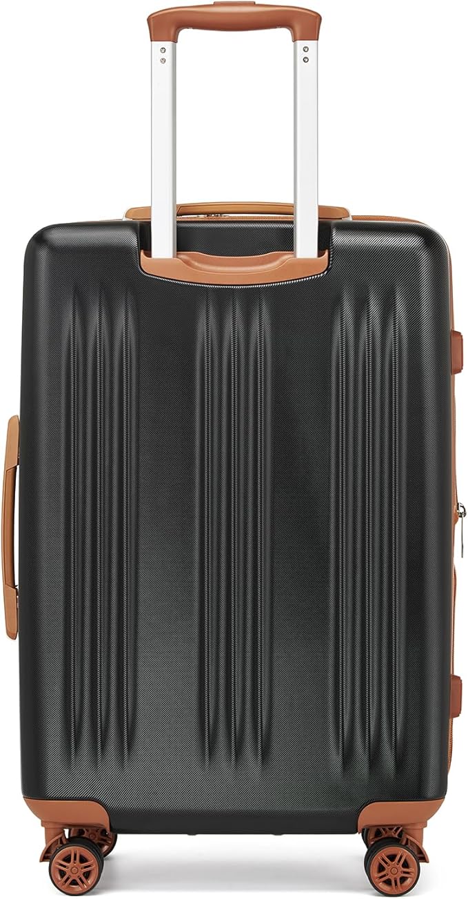 Kono Lightweight 28 Inch Expandable Luggage with Quiet Spinner Wheels TSA Lock, Scratch and Drop Resistant PC+ABS Hardside Durable Large Checked Suitcase, Black & Brown