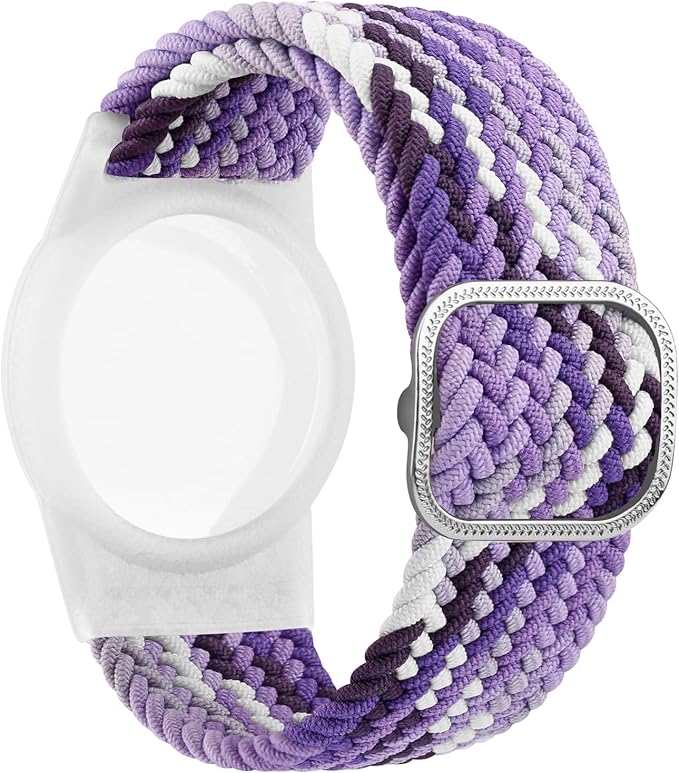 Vanjua Wristband for Apple AirTag, Protective Case Compatible with Air Tag GPS Tracker Holder with Braided Bracelet, Adjustable Anti Lost Watch Band for Toddler Child Elder (Colorful Blue+C Violet)