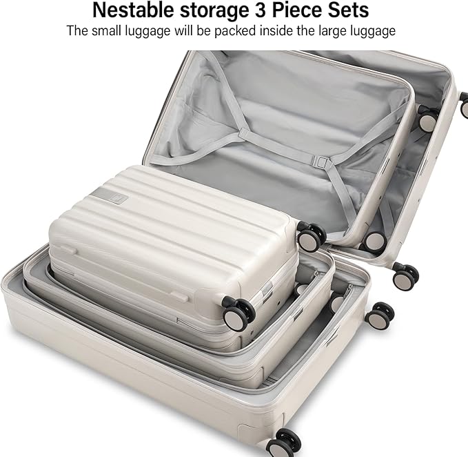 Hanke Expandable Hardshell Luggage Sets 3 Piece Extra Large Suitcases with Lock,28 Inch Luggage with Spinner Wheels, PC Travel Suitcase for Women Men 20 24 29Inch,Ivory White