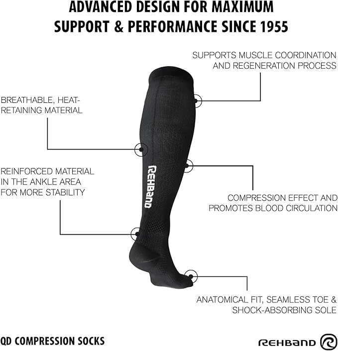 Rehband Compression Socks for Men & Women, 1 Pair Compression Socks Sports, 15-20 mmHg for Endurance Sports, Promotes Blood Circulation and Reduce Cramps