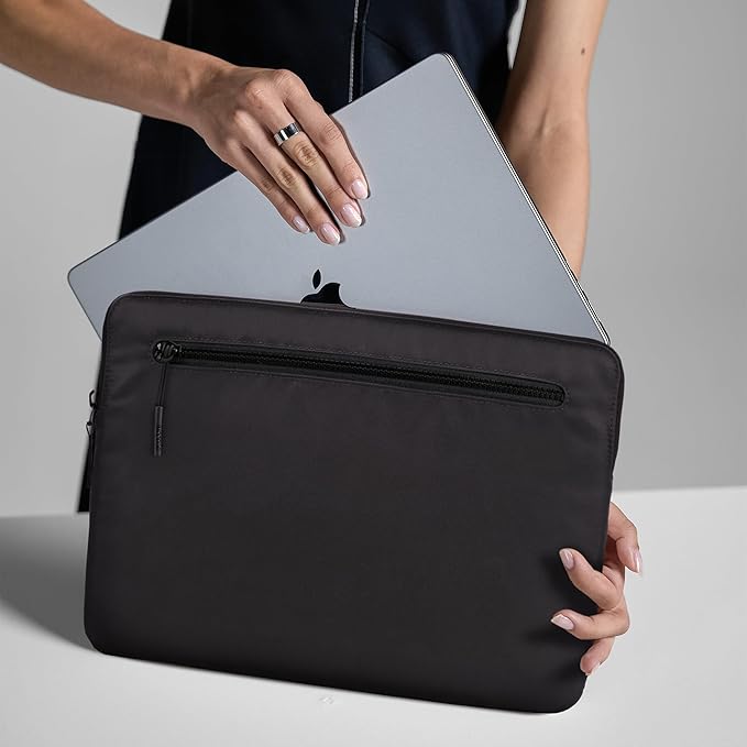 Incase Compact Laptop Sleeve with Flight Nylon - 14-inch MacBook/Laptop & iPad/Tablet Sleeve - Faux Fur Lining, Lightweight, Durable, Weather Resistant, Slip Pocket for Accessories - Black