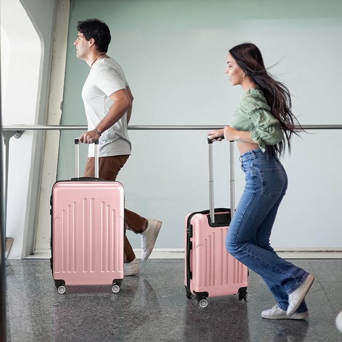 Karl home Carry On Luggage 22x14x9 Airline Approved, ABS Hardshell Suitcase with TSA Lock & Spinner Wheels, Durable Small Suitcase Rolling Luggage for Business Travel, Pink