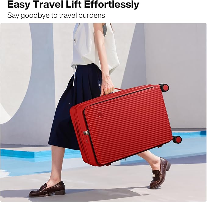 mixi 24 Inch Large Expandable Checked Luggage PC Hard Shell Suitcase Top Opening Rolling Travel Suitcases with Spinner Wheels & TSA Lock, Red