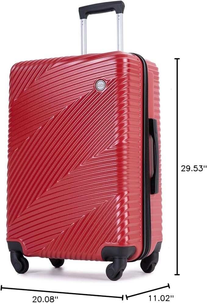 Luggage Sets Wear-Resistance Hardside Lightweight Suitcase Double Spinner Wheels, TSA Lock,Two Hooks, Scratch-resistant Carry-on,3 Piece Set(20inch 24inch 28inch) (Red)