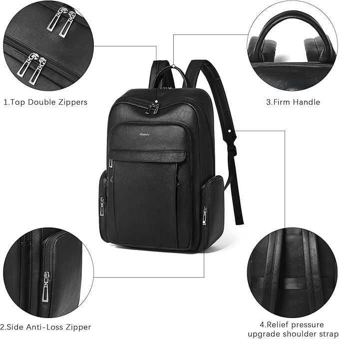 Shrrie Leather Laptop Backpack for Women with 17 inch Computer Backpack Purse for Travel College Work