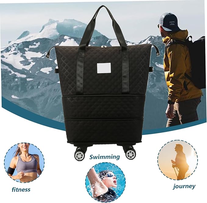 Rolling Duffle Bag with Wheels and Handle, Expandable Foldable Luggage Bag Black