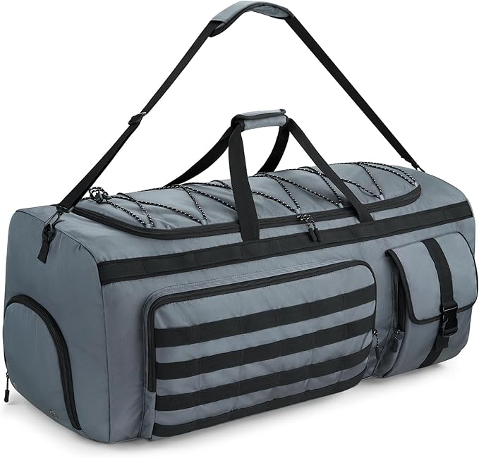 Gonex 130L Extra Large Duffel Bag for Men, Heavy Duty 3 in 1 Convertible Carry Travel Duffle, with Shoe Compartment, Tactical Loops, Sports Gear Bag for Family Trips (Gray)