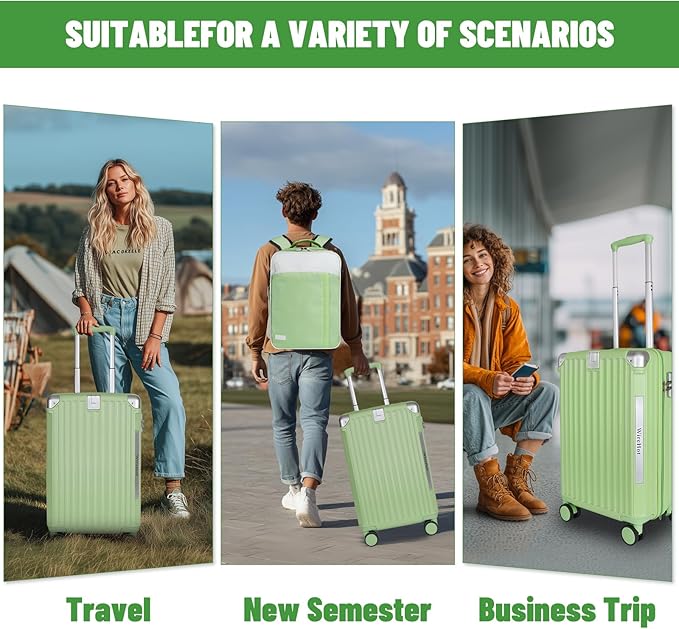 22x14x9 Airline Approved Vintage Style Carry On Luggage with Backpack Sets, ABS+PC Hardshell Small 20 inch Retro Suitcase with Protective Cover & Luggage Tag (Avocado Green, 20in/BP/TB)