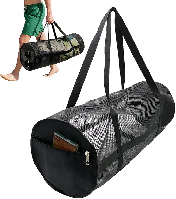 Dive Bag For Gear - Mesh Snorkel Gear Bag, Foldable Large Duffle, Breathable Lightweight Durable Equipment Carrier | Beach Travel Use For Swimming Snorkeling Diving Scuba Pool Laundry Gym Sports Balls