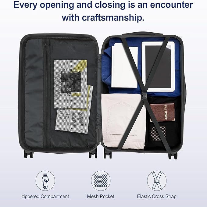 Karl home Hardshell Carry On Luggage with Spinner Wheels, Lightweight PP Hardside Small Suitcase with Built-in Lock & Smooth Zipper, 22 Inch Airline Approved, Blue