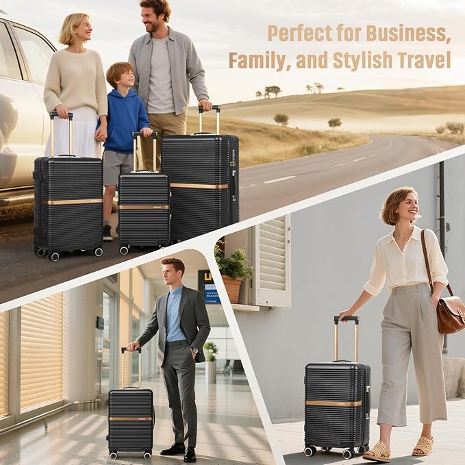 Joyway Lightweight Carry-On Luggage 20 Inch with Spinner Wheels, TSA Lock, Durable ABS Hardshell Suitcase for Business & Travel (Black, 20/24/28 Inch)