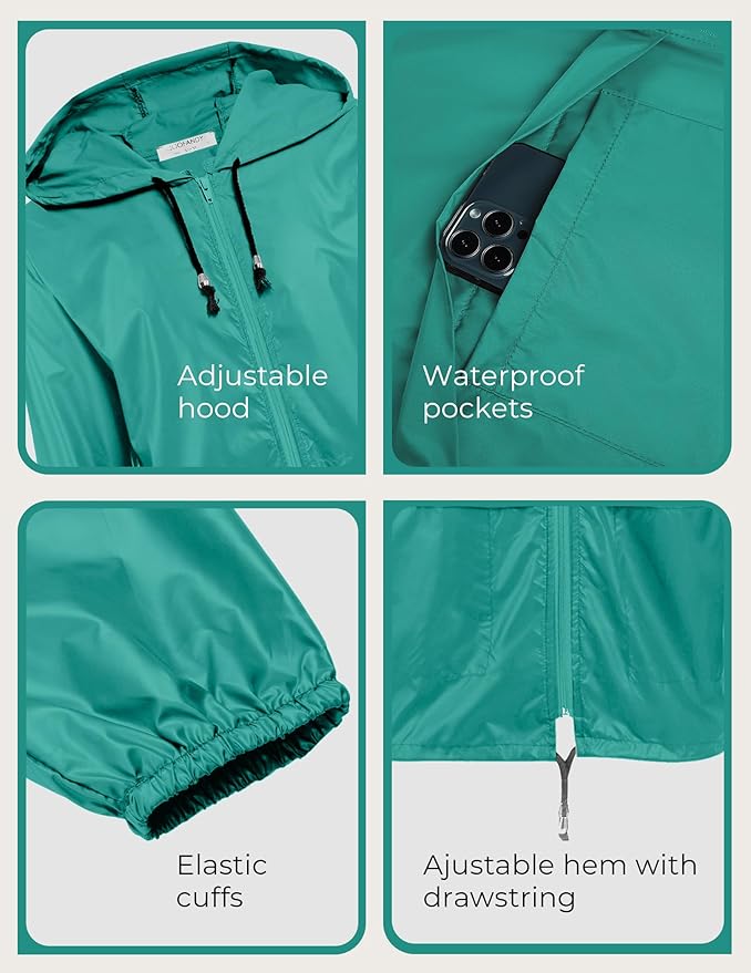 COOFANDY Mens Packable Rain Jacket Lightweight Waterproof Raincoat with Hood Outdoor Rain Gear Travel Hiking Cycling