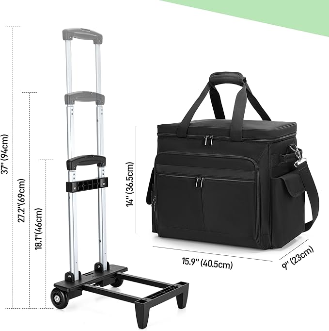 Trunab Rolling Teacher Bag with Expandable File Pocket and Detachable Trolley, Teacher Tote Bag with Wheels for up to 15.6 Inches Laptop (Patented Design) (Black)