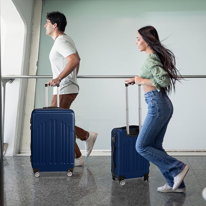 Karl home Carry On Luggage 22x14x9 Airline Approved, ABS Hardshell Suitcase with TSA Lock & Spinner Wheels, Durable Small Suitcase Rolling Luggage for Business Travel, Navy Blue