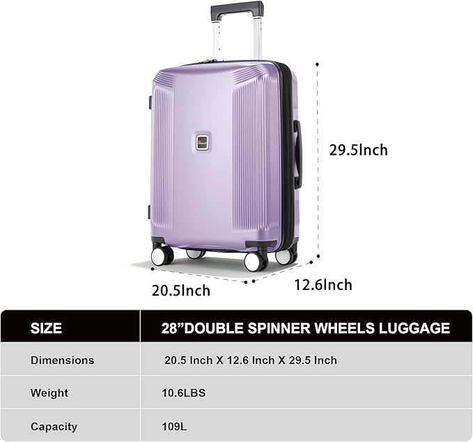 Luggage Sets 3 Piece, Lightweight Expandable PC Hardside Durable Suitcases with Spinner Wheels & TSA Lock, 20/24/28 Inch, Purple