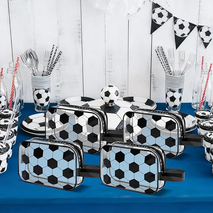 12 PCS Soccer Cosmetic Bags Soccer Gift Accessories Bags Goodie Snack Makeup Pouch Bag Waterproof Clear PVC Travel Bag with Zipper for Girls Valentine Team Gifts Player Sport Party Favors
