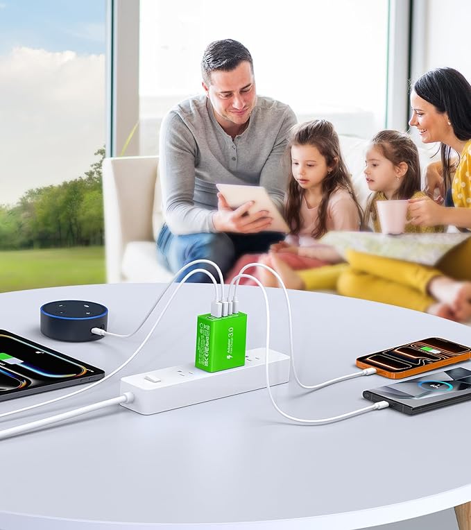 USB C Wall Charger, 60W USB C Charger Block 5-Port PD Fast Charging Blocks,USB A Multiport Plug Brick Cube,Dual Type C Power Adapter for iPhone 17/16/15/14/13/Pro,iPad,Samsung,for Switch(Green 2-Pack)