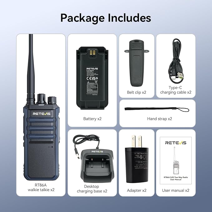 Retevis RT86A Walkie Talkies for Adults, Group Call, 2500mAh, Squelch, Handsfree High Power 2 Way Radio Long Range, Waterproof GMRS Radio for Camping Hiking Travel(2 Pack)