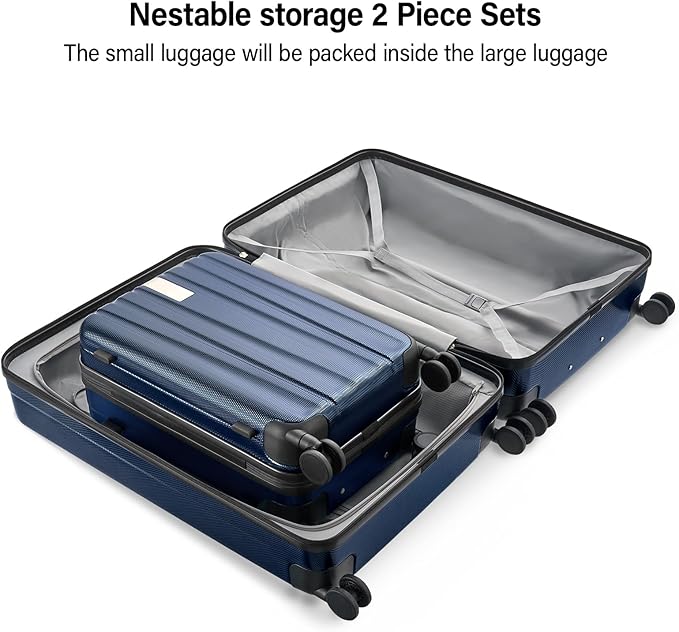 Hanke Hardshell Luggage Sets 2 Piece Extra Large Suitcases with Lock,28 Inch Luggage with Spinner Wheels, Travel Suitcase for Women Men 20 29Inch,Dark Blue