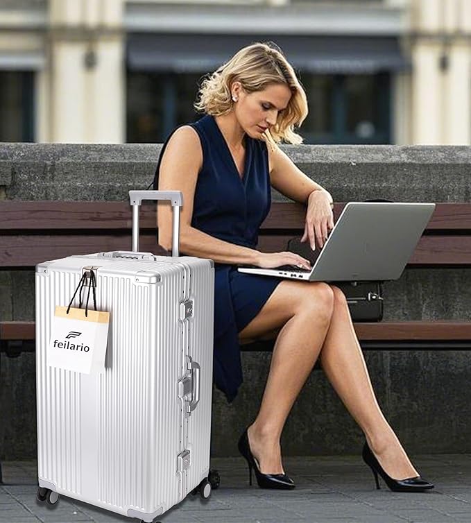 feilario 30in Super Large Captain Aluminum Frame Hardside Spinner Wheels Luggage, Removable Wheels Zipperless Checked Suitcase with Cup Holder/Phone Holder