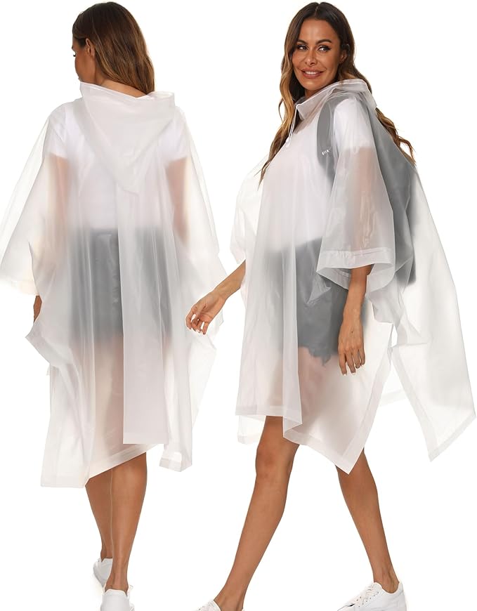 2 Pack Rain Ponchos for Adults Reusable - Raincoats Survival Emergency Heavy Duty Rain Coat with Drawstring Hood