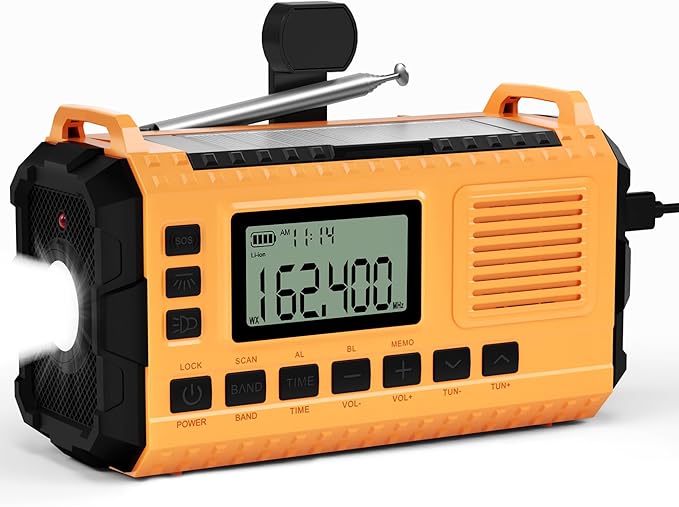Emergency Weather Radio - AM/FM/NOAA Hand Crank Radio with 15W Fast Charge, 40000mAh Portable Solar Power Bank, Multi-Function Flashlight & SOS Alarm for Outdoor Indoor Emergencies (Orange)