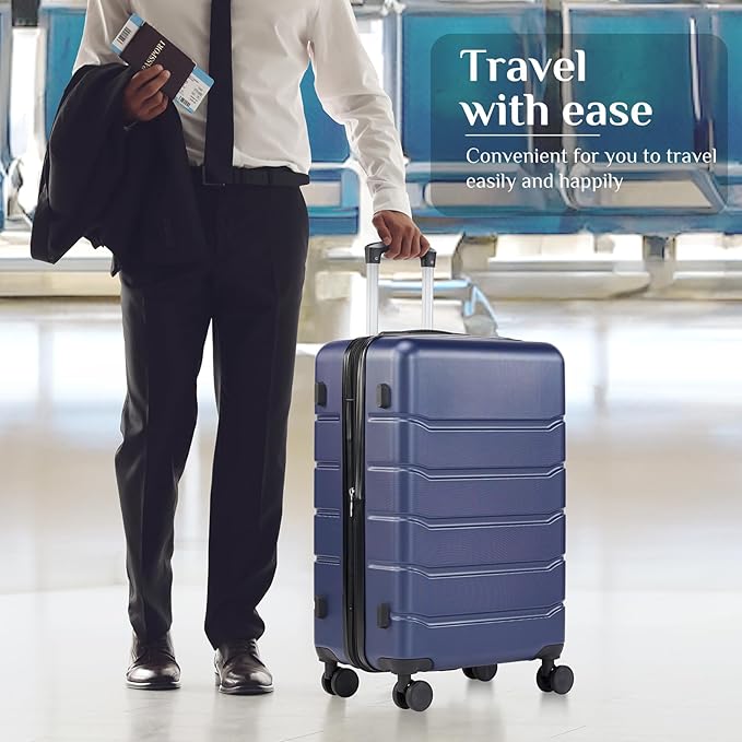 OLIXIS 21 Inch Carry-On Luggage, Hardside Suitcase with Spinner Wheels, Lightweight ABS Hard Shell Travel Luggage, TSA Approved Lock, Expandable Small Suitcase for Business & Travel–Blue
