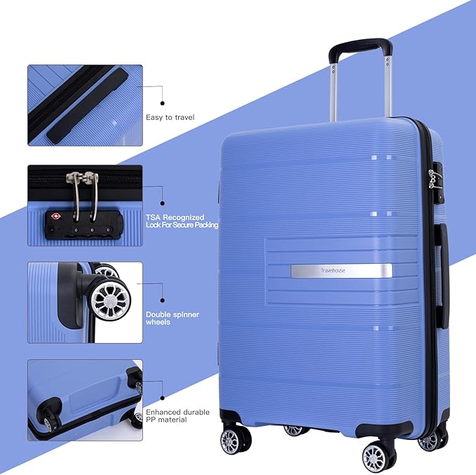 Travelhouse Luggage Sets, Expandable Hardside Suitcases 24in/28in, Carry on 20in,3 Piece Set Travel Luggages Clearance with Double Spinner Wheels TSA Lock Lightweight (Light Blue-1206)