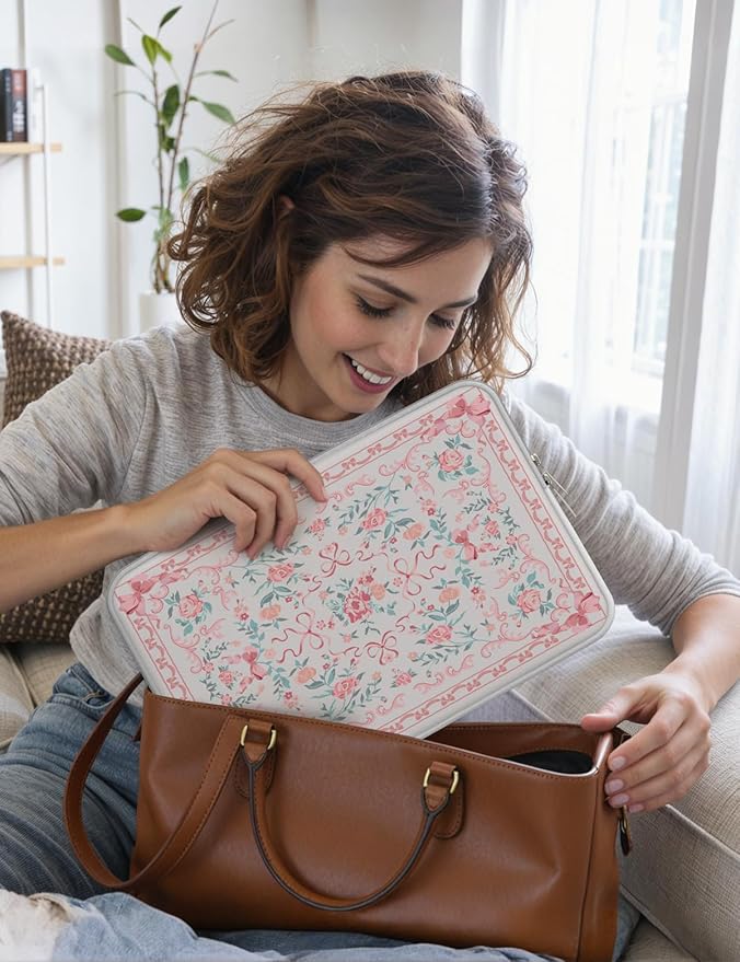iCasso Laptop Sleeve 13 inch for MacBook Air 13-13.6 inch,Cute Laptop case for MacBook Pro 13 inch 14 inch, Slim Protective Travel Carrying Case Sleeve for 14 inch Chromebook, HP, Retro Bow Pink