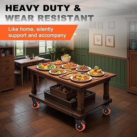 MSH&HCE 4 Inch Caster Wheels, Heavy Duty Break Casters Set of 4 Locking Casters Swivel Polyurethane(PU) Industrial Wheels, Quiet Caster Wheel for Cart Furniture and Workbench (Two Hardware Included)