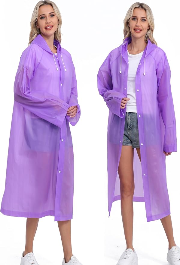 2-Pack Reusable Rain Ponchos for Adults, HOOMBOOM Raincoats Emergency for Women/Men with Drawstring and Sleeves